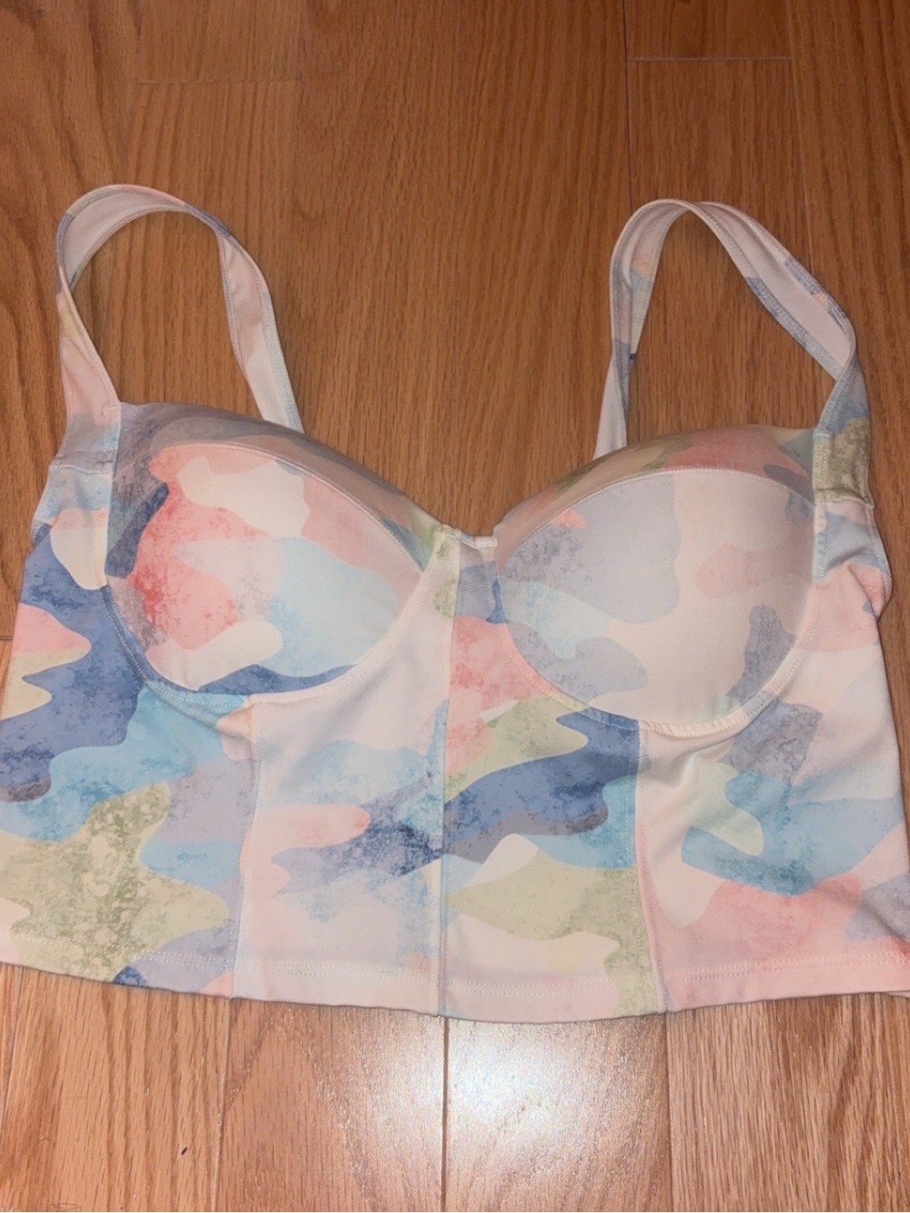 Faith Connexion Pastel Camouflage Longline Bustier Bra - Blue, Pink, Cream